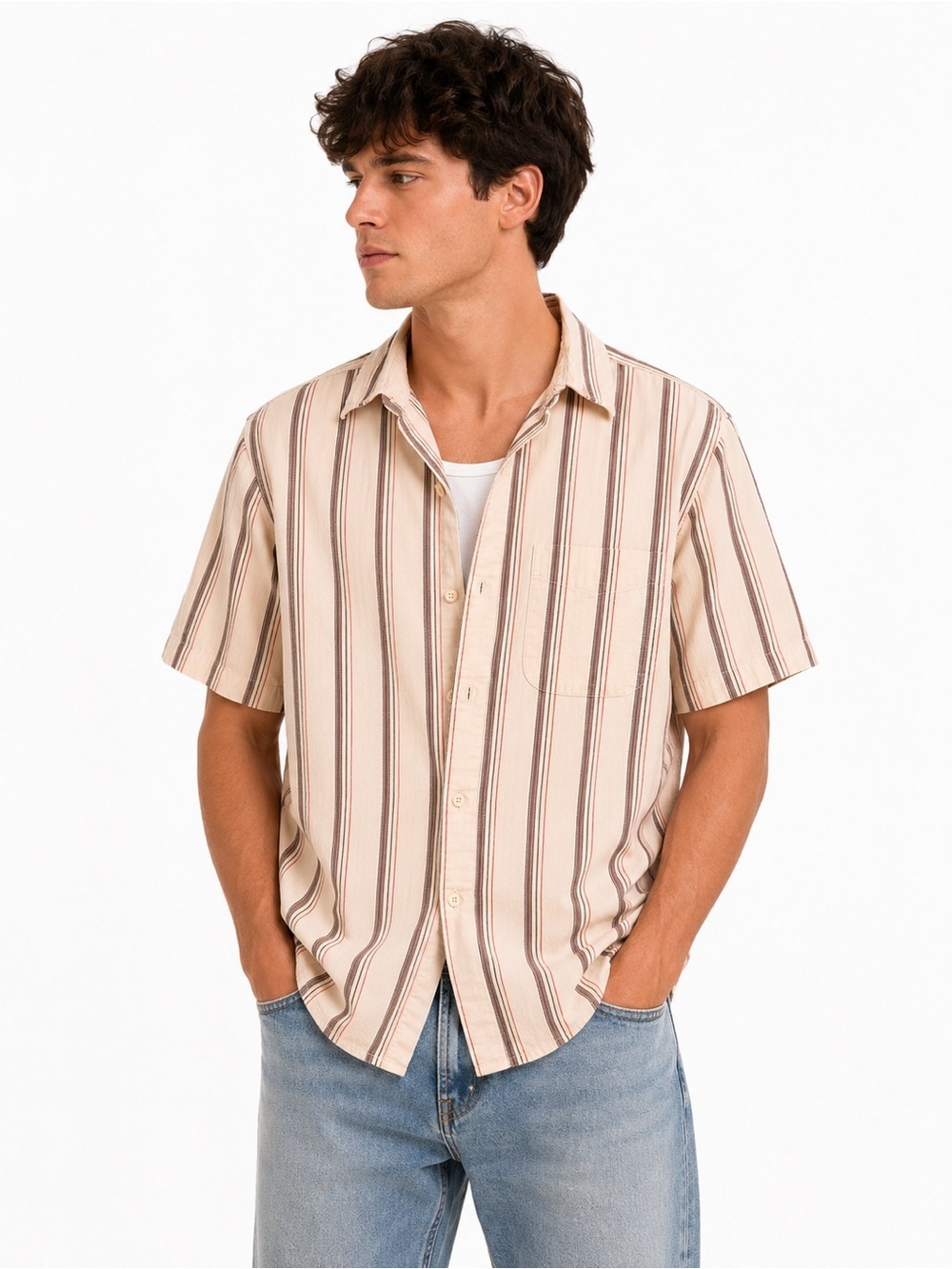 Old Navy Men’s 100% Cotton Striped Camp Shirt Size M
